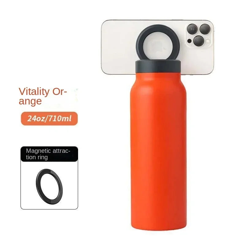 Insulated Sports Water Bottle With Magnetic Phone Holder Mount Stand