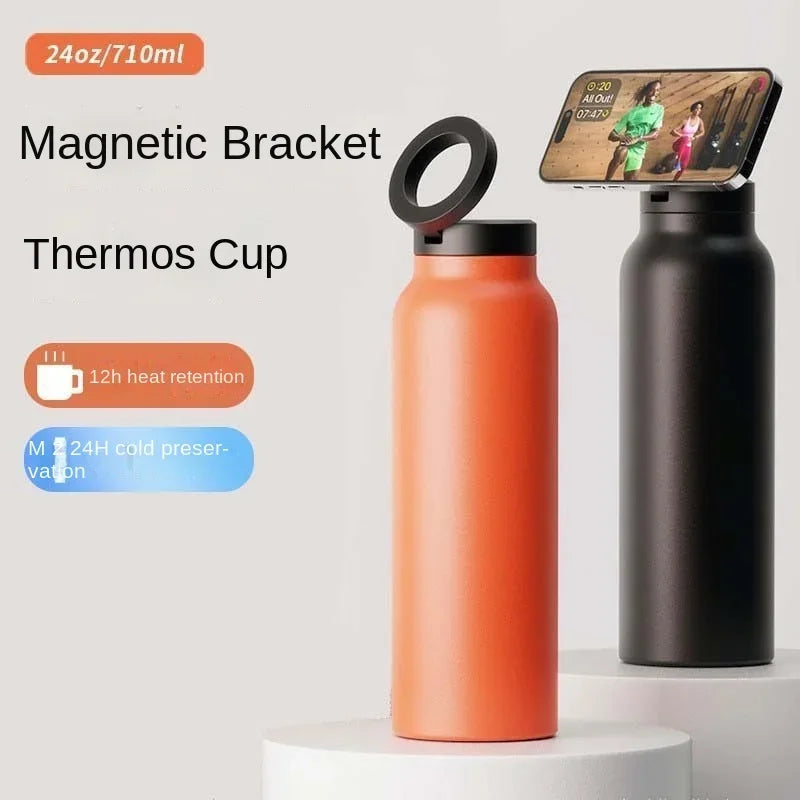 Insulated Sports Water Bottle With Magnetic Phone Holder Mount Stand
